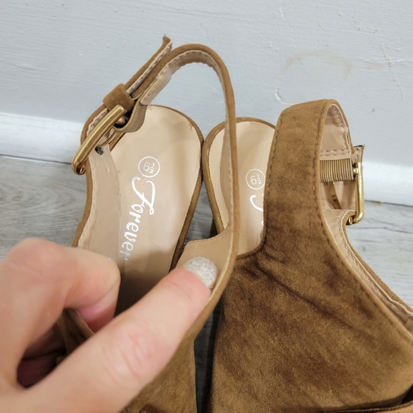 Open Back Cowgirl Fringed Open Toed Brown Suede Sandal Wedges size 6.5 - Picture 6 of 10